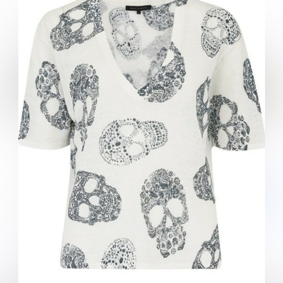 Skull Cashmere Tops - New Skull Cashmere White/Charcoal RUMA Linen Skull BOHO Top Size L